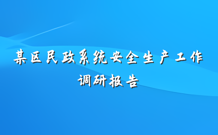 某区民政系统安全生产工作调研报告