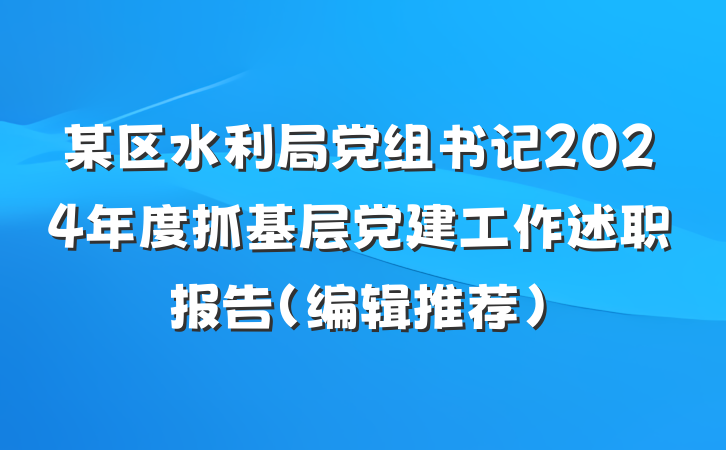 某区水利局党组书记2024年度抓基层党建工作述职报告（编辑推荐）