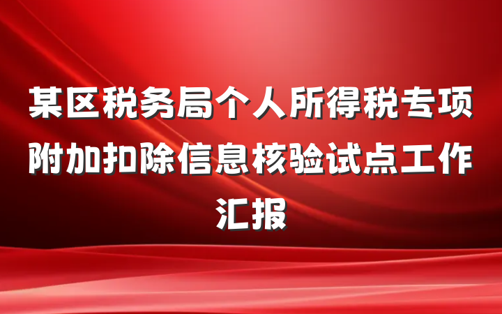 某区税务局个人所得税专项附加扣除信息核验试点工作汇报