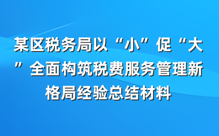 某区税务局以“小”促“大”全面构筑税费服务管理新格局经验总结材料