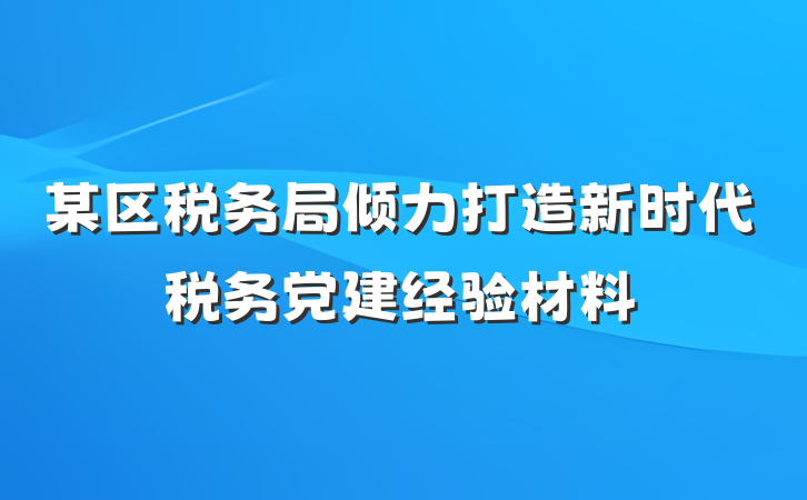 某区税务局倾力打造新时代税务党建经验材料