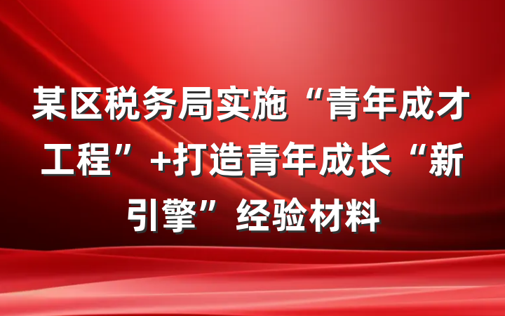 某区税务局实施“青年成才工程” 打造青年成长“新引擎”经验材料
