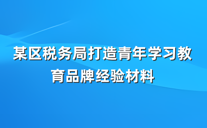 某区税务局打造青年学习教育品牌经验材料
