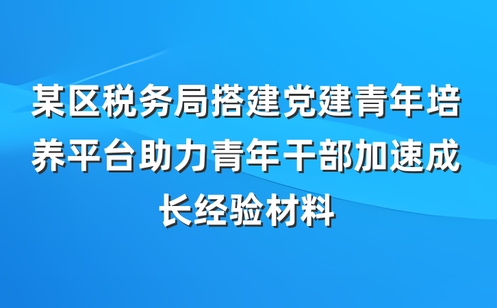 某区税务局搭建党建青年培养平台助力青年干部加速成长经验材料