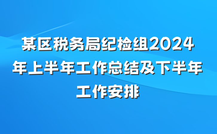 某区税务局纪检组2024年上半年工作总结及下半年工作安排
