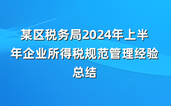 某区税务局2024年上半年企业所得税规范管理经验总结