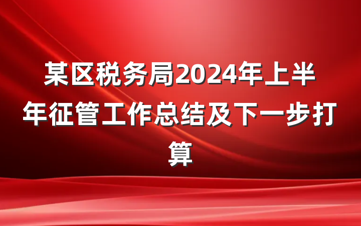 某区税务局2024年上半年征管工作总结及下一步打算