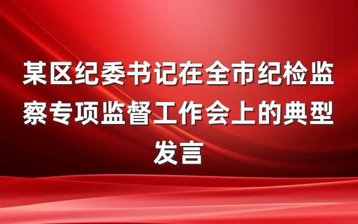 某区纪委书记在全市纪检监察专项监督工作会上的典型发言