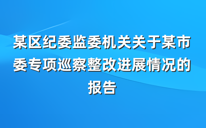 某区纪委监委机关关于某市委专项巡察整改进展情况的报告