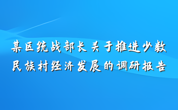 某区统战部长关于推进少数民族村经济发展的调研报告
