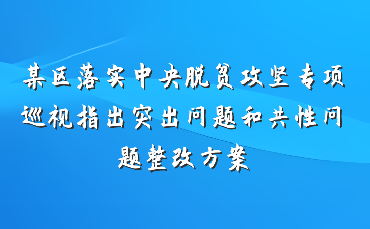 某区落实中央脱贫攻坚专项巡视指出突出问题和共性问题整改方案