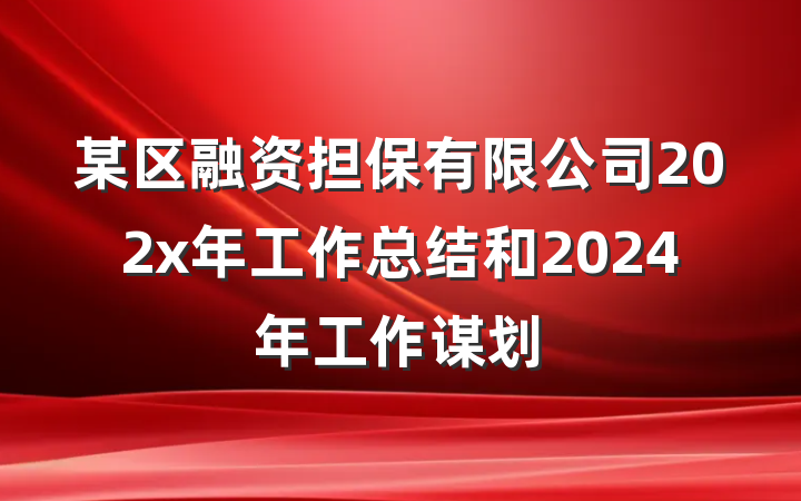 某区融资担保有限公司202x年工作总结和2024年工作谋划
