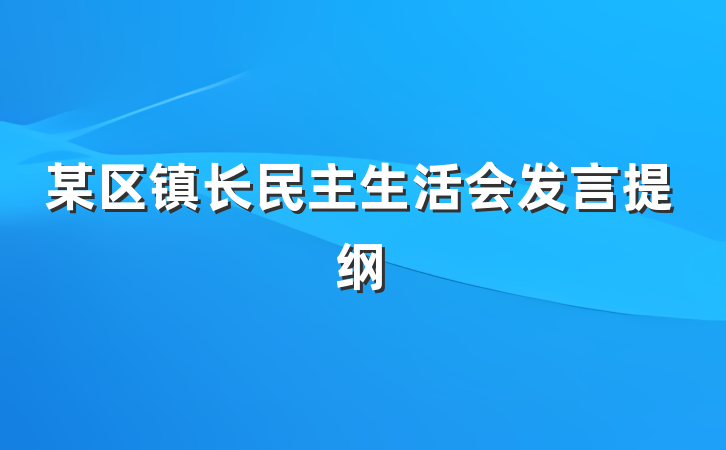 某区镇长民主生活会发言提纲