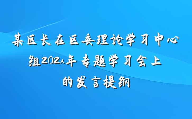某区长在区委理论学习中心组202x年专题学习会上的发言提纲