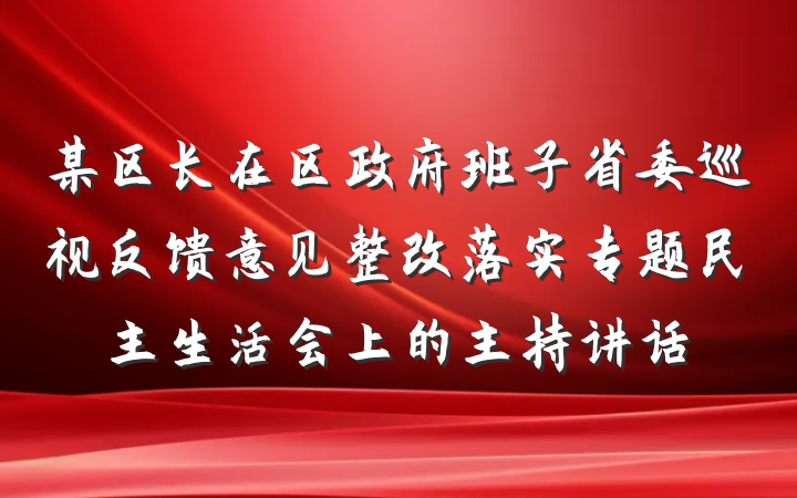 某区长在区政府班子省委巡视反馈意见整改落实专题民主生活会上的主持讲话