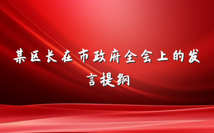 某区长在市政府全会上的发言提纲