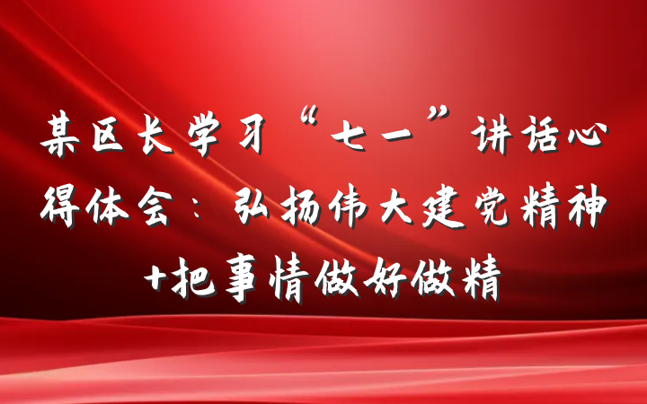 某区长学习“七一”讲话心得体会：弘扬伟大建党精神 把事情做好做精
