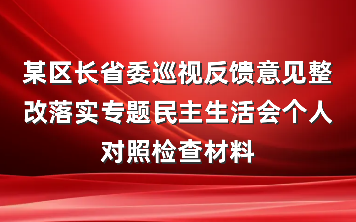 某区长省委巡视反馈意见整改落实专题民主生活会个人对照检查材料
