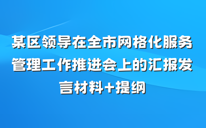 某区领导在全市网格化服务管理工作推进会上的汇报发言材料 提纲