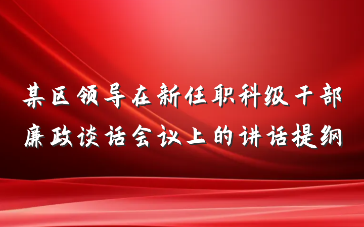 某区领导在新任职科级干部廉政谈话会议上的讲话提纲
