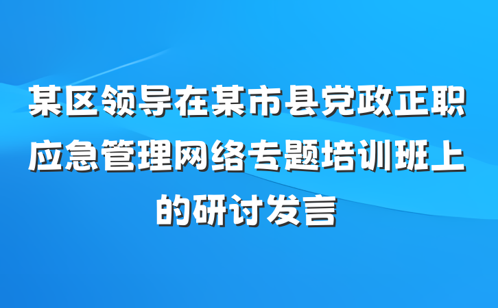 某区领导在某市县党政正职应急管理网络专题培训班上的研讨发言