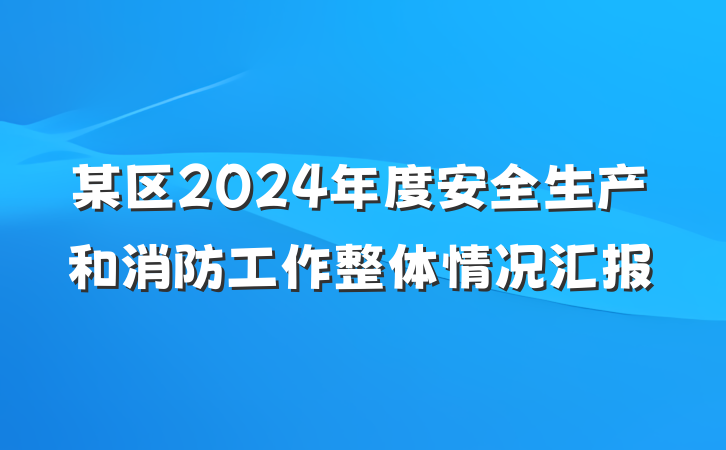 某区2024年度安全生产和消防工作整体情况汇报