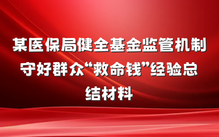某医保局健全基金监管机制守好群众“救命钱”经验总结材料