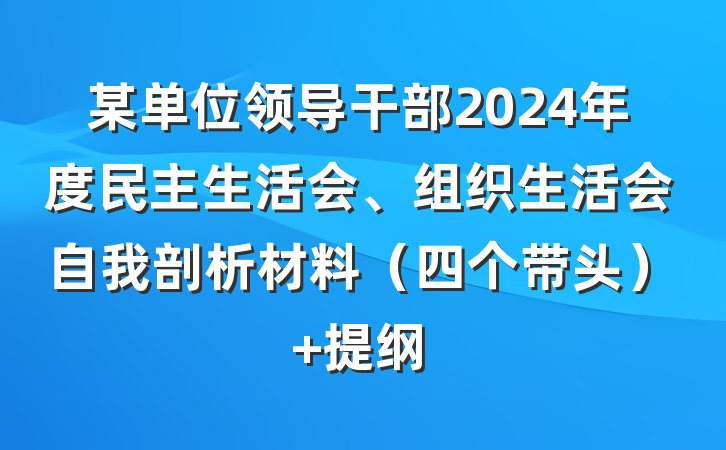 某单位领导干部2024年度民主生活会、组织生活会自我剖析材料（四个带头） 提纲