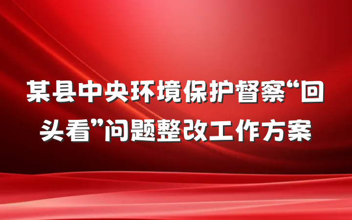 某县中央环境保护督察“回头看”问题整改工作方案