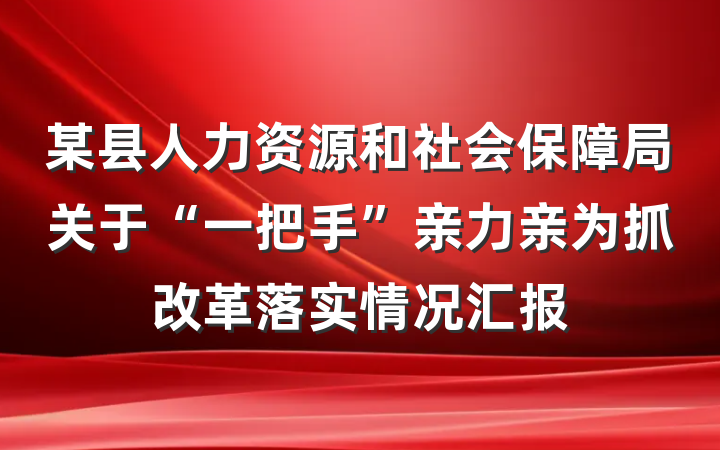 某县人力资源和社会保障局关于“一把手”亲力亲为抓改革落实情况汇报