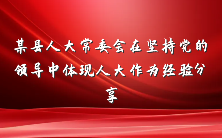 某县人大常委会在坚持党的领导中体现人大作为经验分享