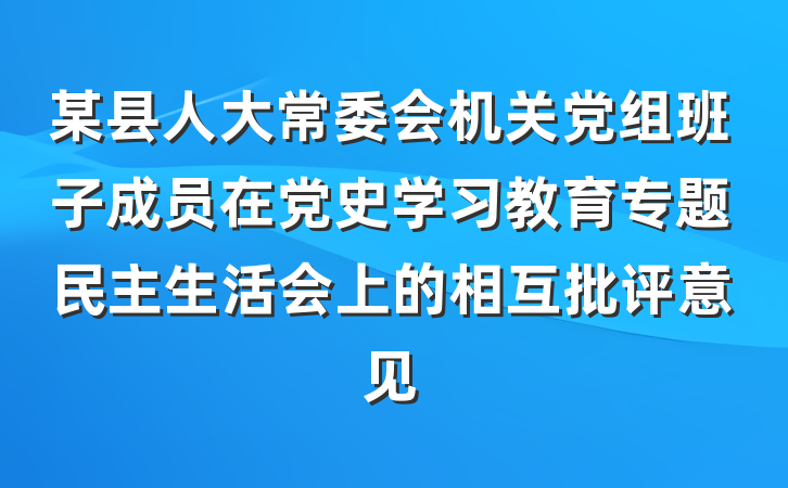 某县人大常委会机关党组班子成员在党史学习教育专题民主生活会上的相互批评意见