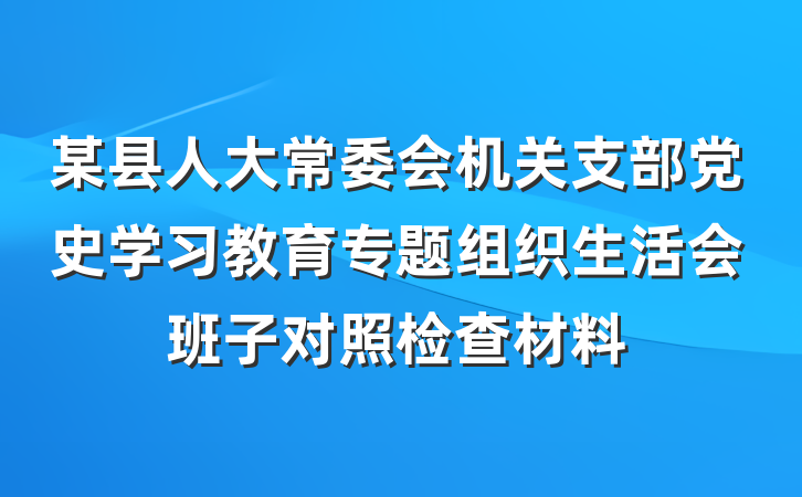某县人大常委会机关支部党史学习教育专题组织生活会班子对照检查材料