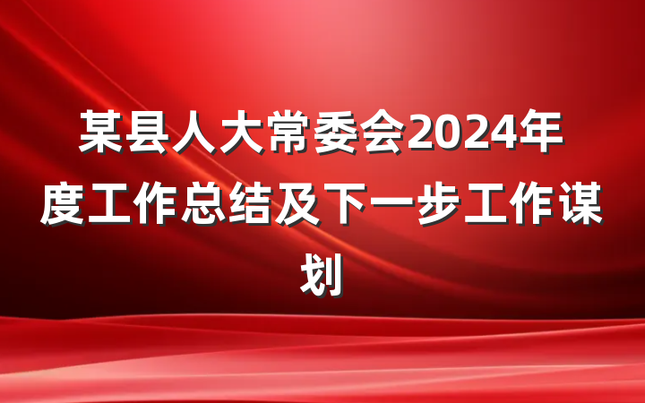 某县人大常委会2024年度工作总结及下一步工作谋划