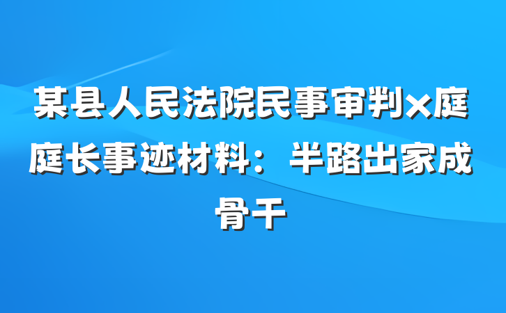 某县人民法院民事审判x庭庭长事迹材料：半路出家成骨干