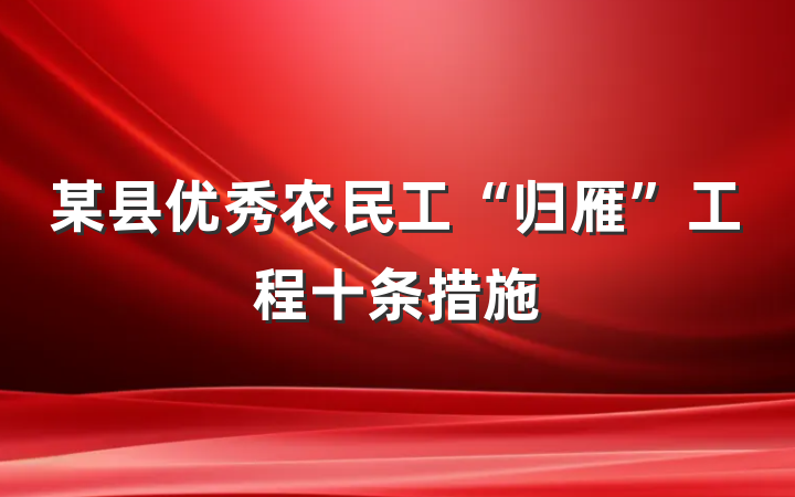 某县优秀农民工“归雁”工程十条措施