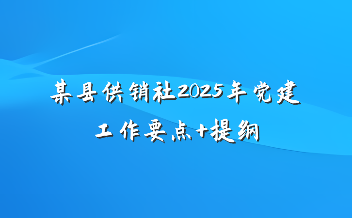 某县供销社2025年党建工作要点 提纲