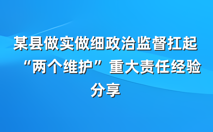 某县做实做细政治监督扛起“两个维护”重大责任经验分享