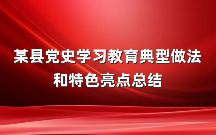 某县党史学习教育典型做法和特色亮点总结
