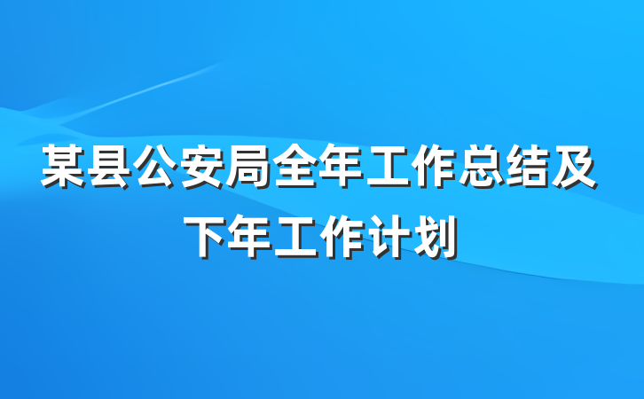 某县公安局全年工作总结及下年工作计划