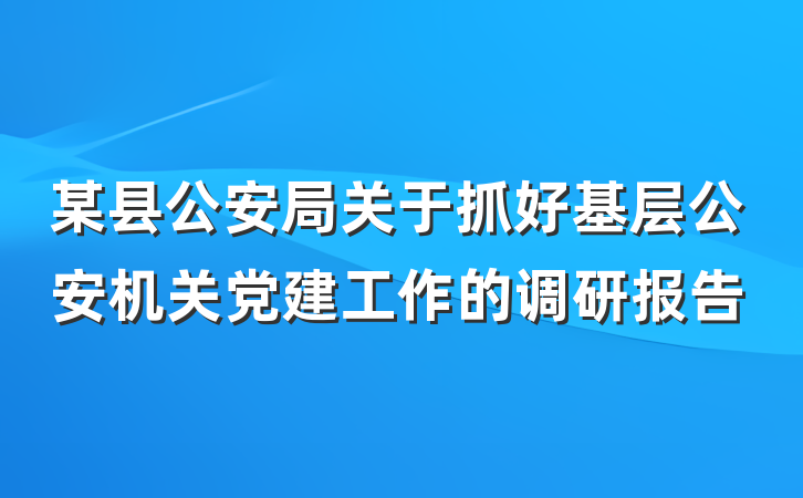 某县公安局关于抓好基层公安机关党建工作的调研报告