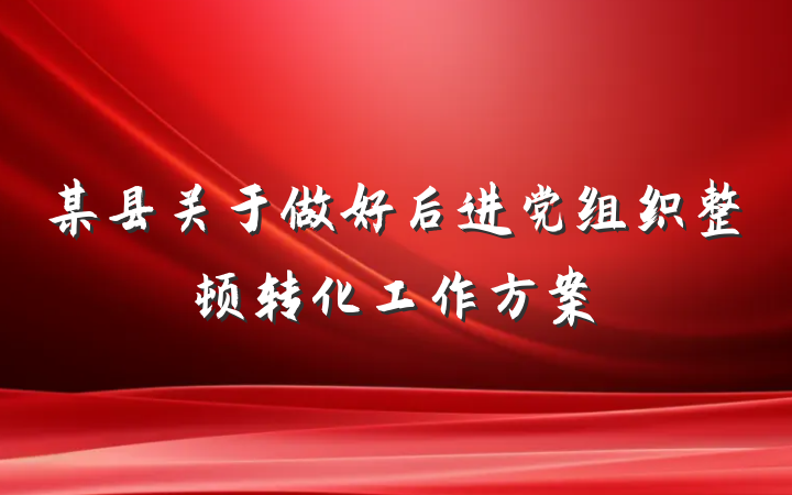 某县关于做好后进党组织整顿转化工作方案