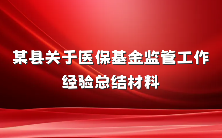 某县关于医保基金监管工作经验总结材料