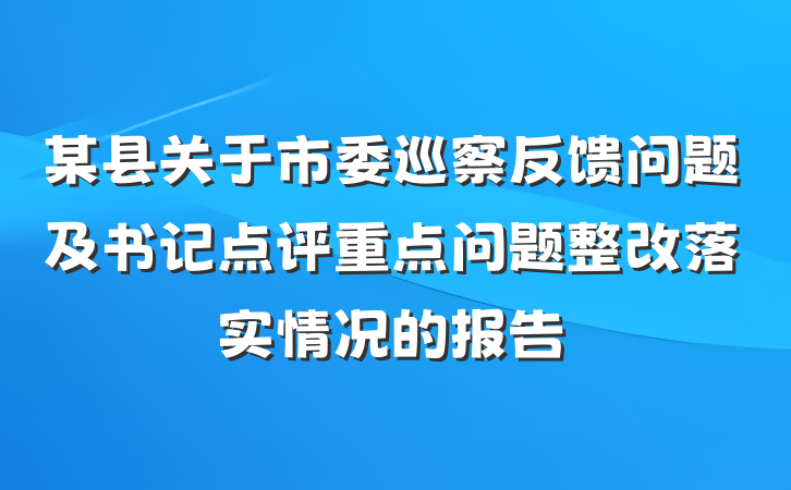 某县关于市委巡察反馈问题及书记点评重点问题整改落实情况的报告