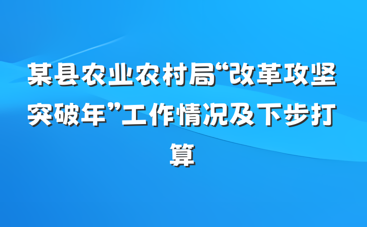 某县农业农村局“改革攻坚突破年”工作情况及下步打算