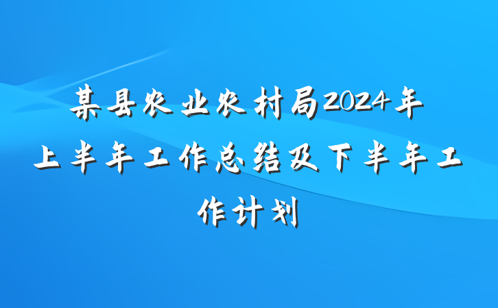 某县农业农村局2024年上半年工作总结及下半年工作计划