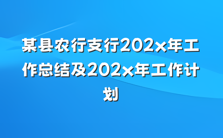 某县农行支行202x年工作总结及202x年工作计划