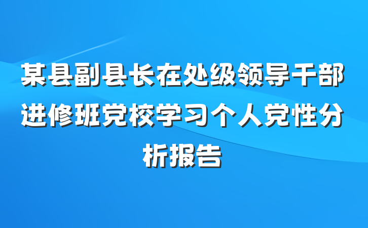 某县副县长在处级领导干部进修班党校学习个人党性分析报告