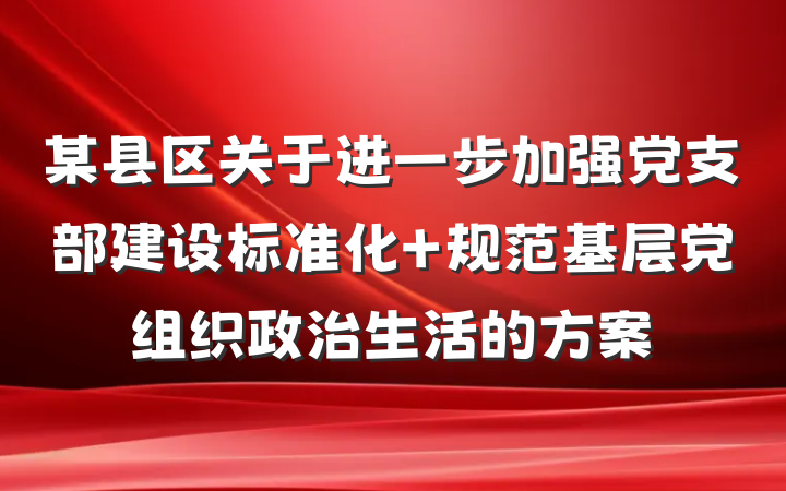 某县区关于进一步加强党支部建设标准化 规范基层党组织政治生活的方案