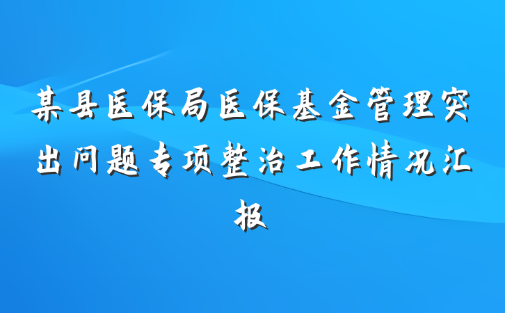 某县医保局医保基金管理突出问题专项整治工作情况汇报